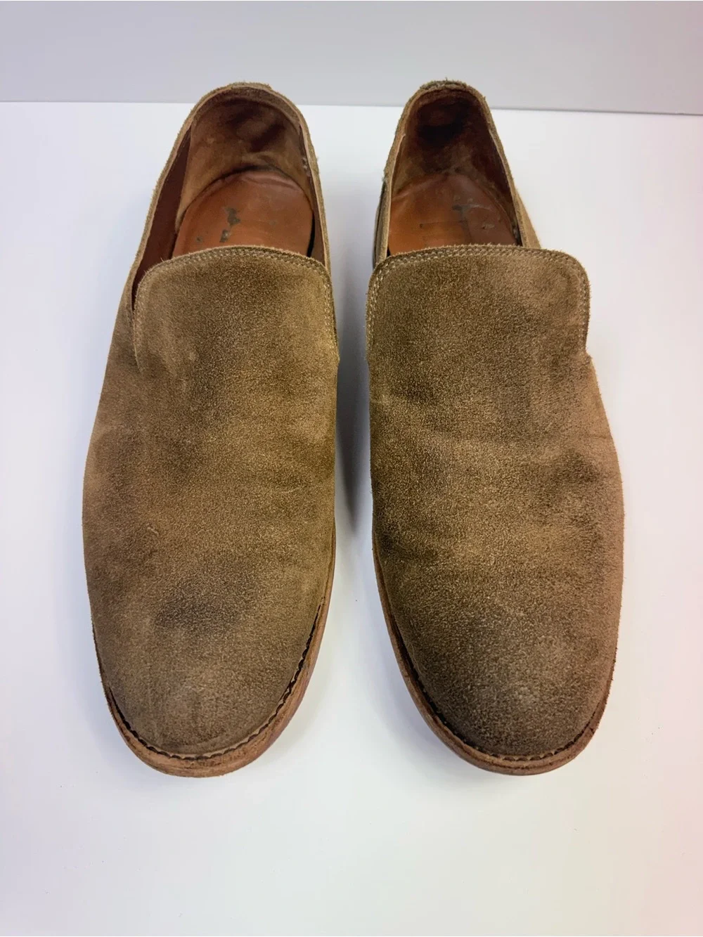 Frye Tan Distressed Suede Slip-On Loafers Men's